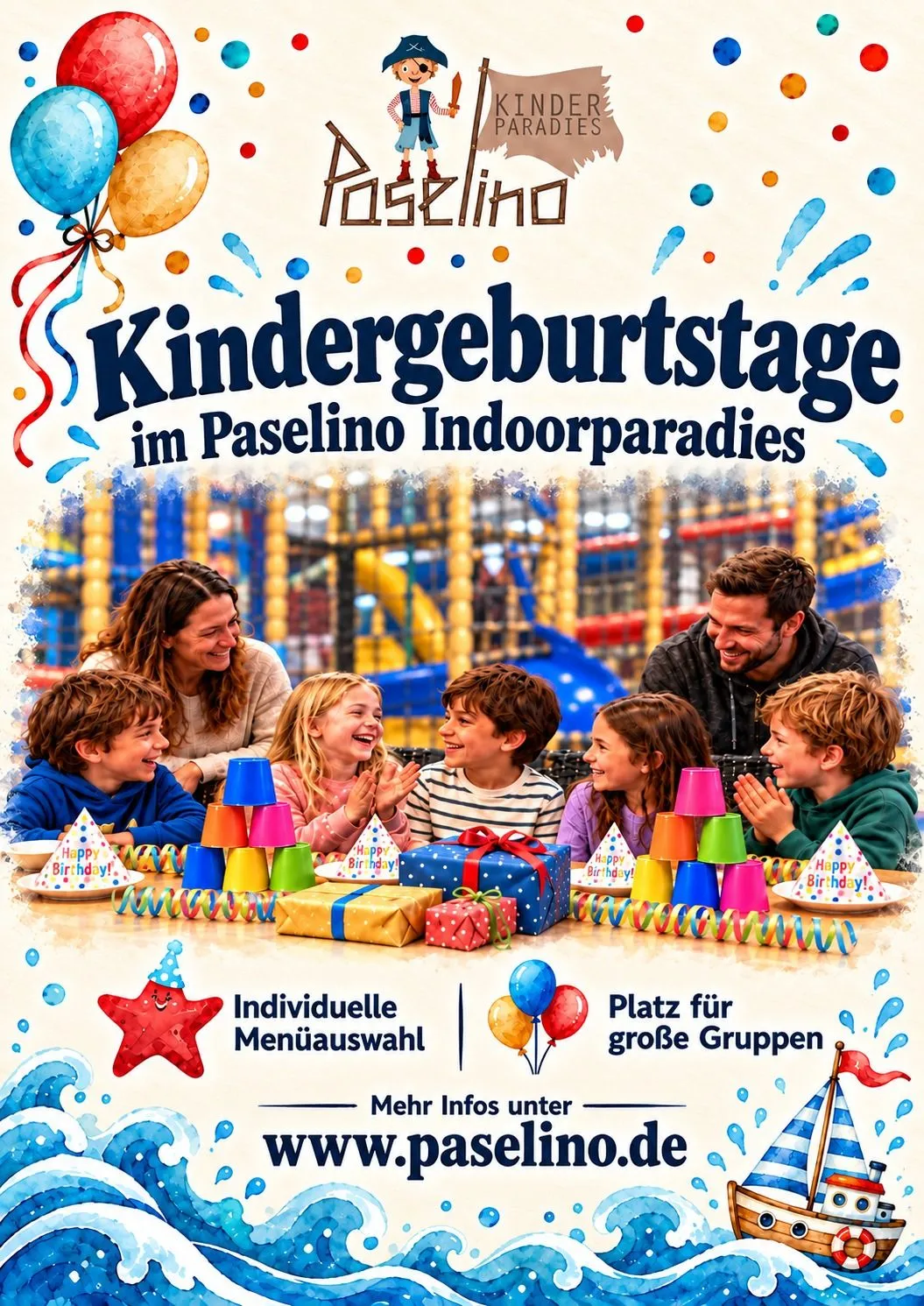 Plakat Kindergeburtstage im Paselino Indoorparadies