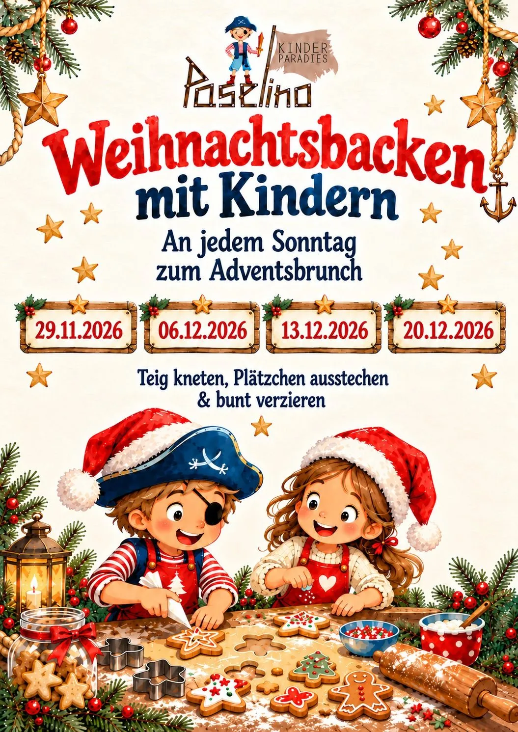 Plakat Weihnachtsbacken mit Kindern an den Adventssonntagen 2026