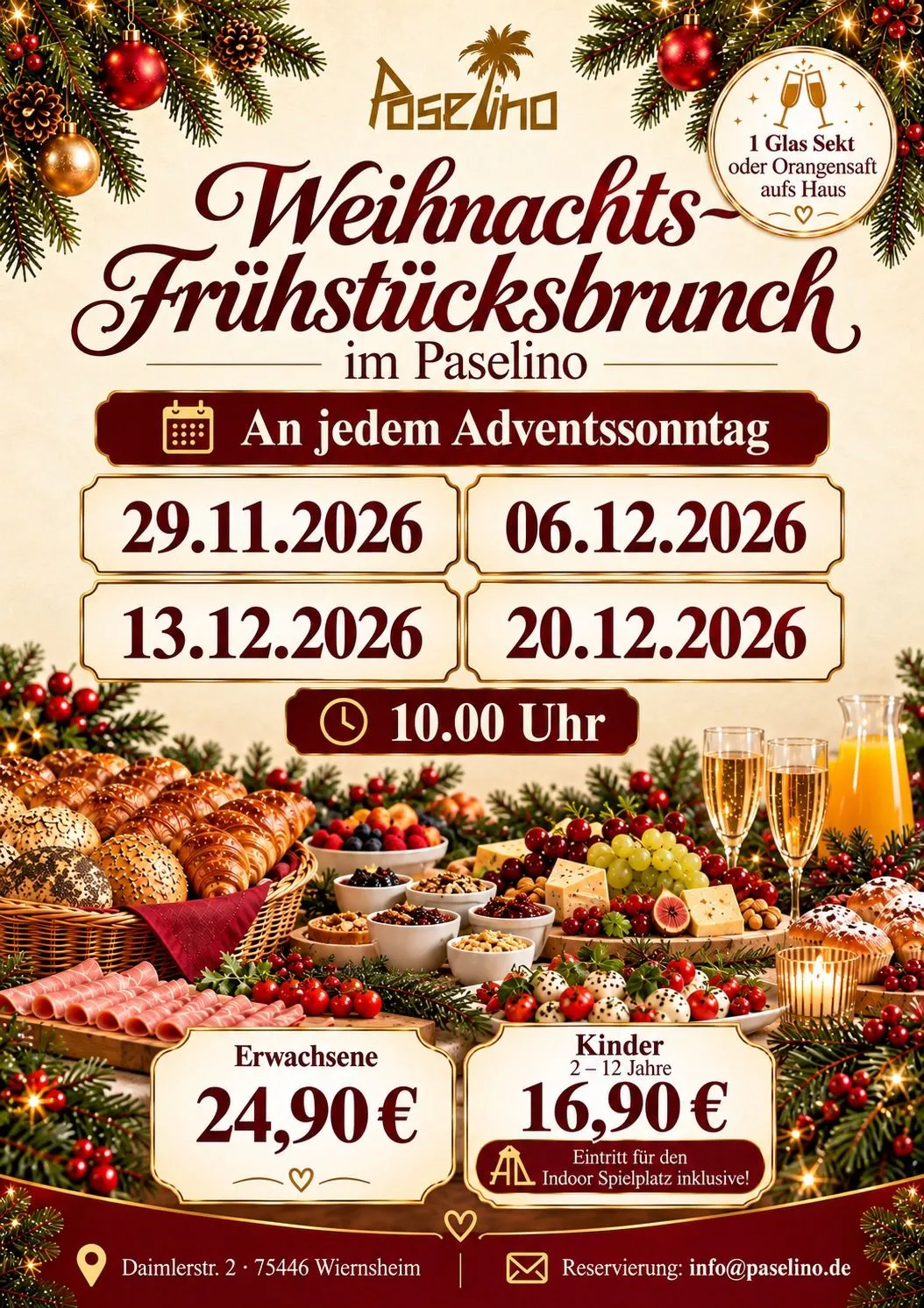 Plakat Weihnachts-Frühstücksbrunch an den vier Adventssonntagen 2026