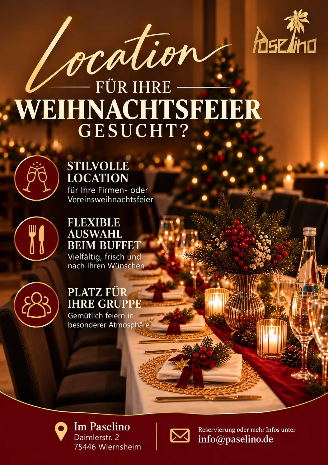 Plakat Location für die Weihnachtsfeier im Paselino